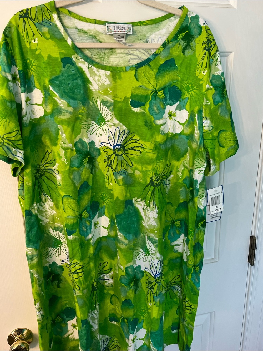 Desert Shores 1X l Green Floral Short-Sleeve Women’s Cotton Dress